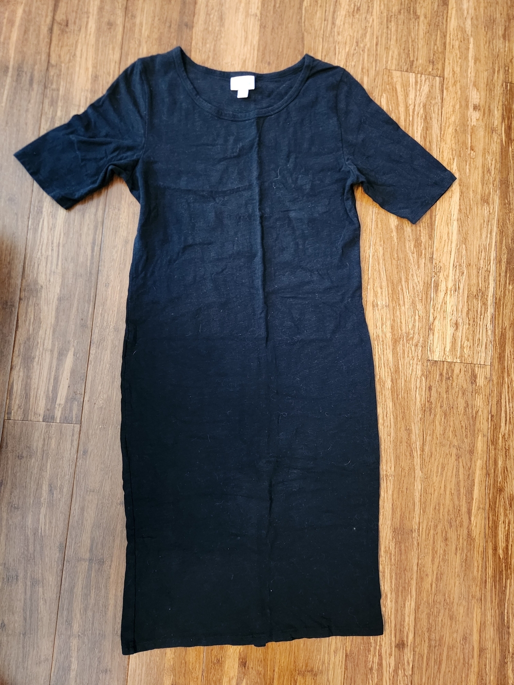 Lularoe Women's Short Sleeve Straight Midi Pencil Layering Dress In Black, Large